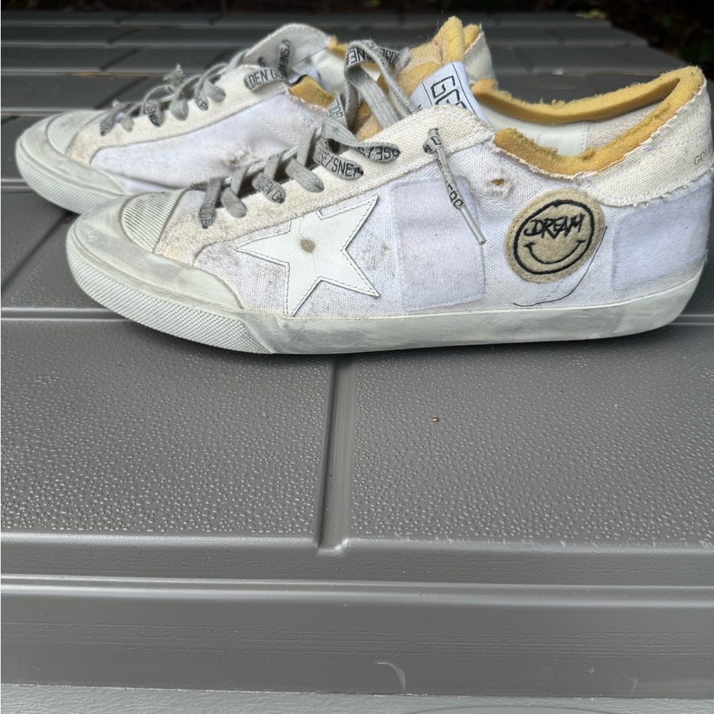 Golden Goose White Sneakers with Yellow Accents